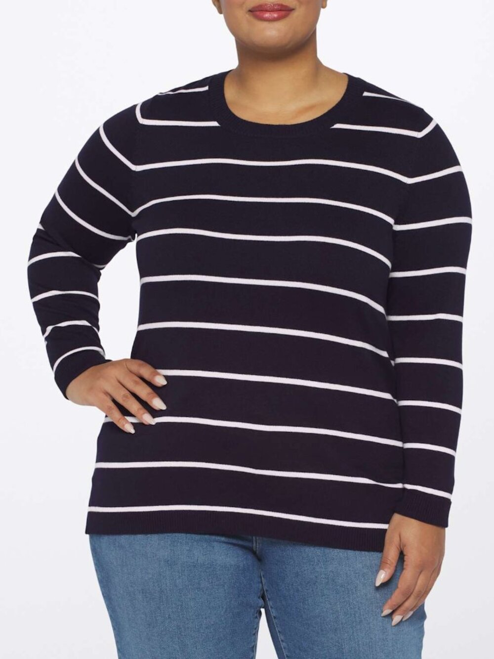 41 Hawthorn Aubree Fine Gauge Crewneck Sweater Navy Plus 2X